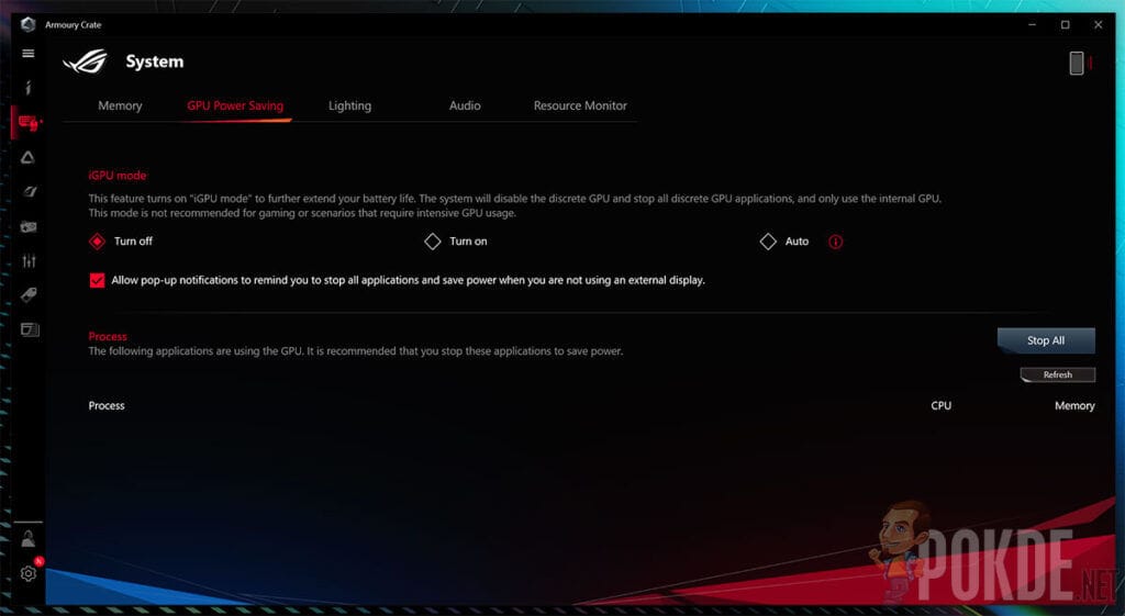 ASUS ROG Zephyrus M16 Review — unleashing the Amped up Tiger - 47 ROG Zephyrus M16 review Armoury Crate iGPU Mode